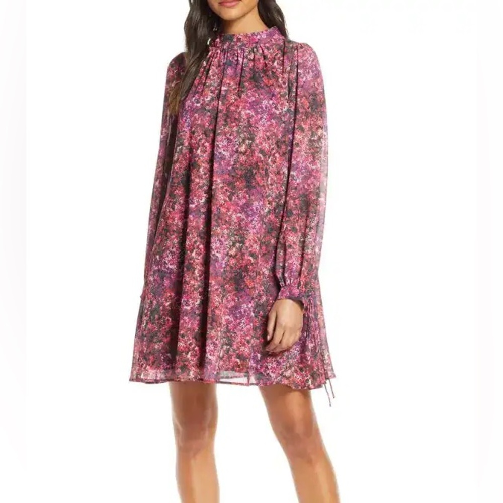 Badgley Mischka Vibrant Floral Long Sleeve Shift Dress trapeze silhouette Size 8